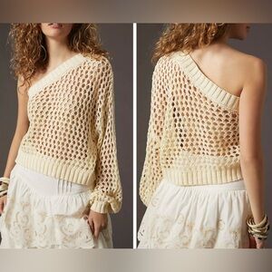 Anthropologie Maeve One-Shoulder Crochet Layer/ Sweater, One Size
